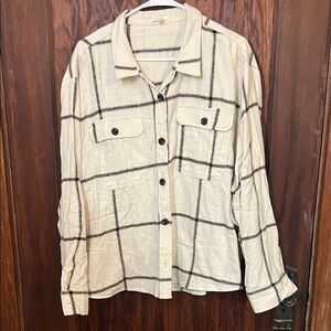 Maurices Cream and Black Plaid Button Down Shirt